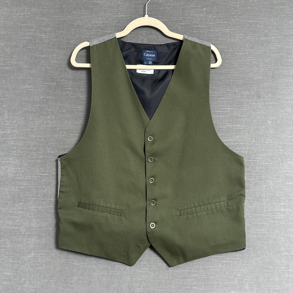 Cayson Vest L Suit Olive Green Hickory Stripe Waistcoat Handcrafted USA Classic